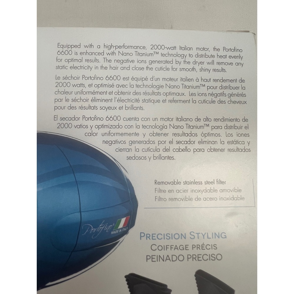 BaBylissPRO Hair Dryer Womens Blue Nano Titanium Portofino 6600 2000W Italy - Picture 6 of 7